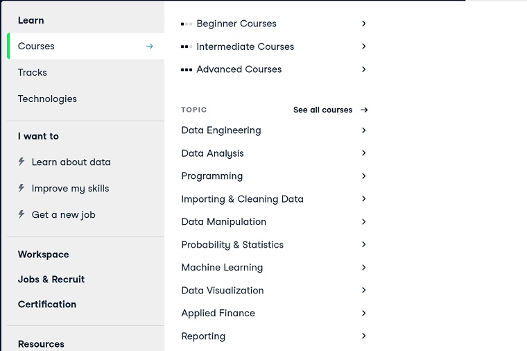 datacamp categories