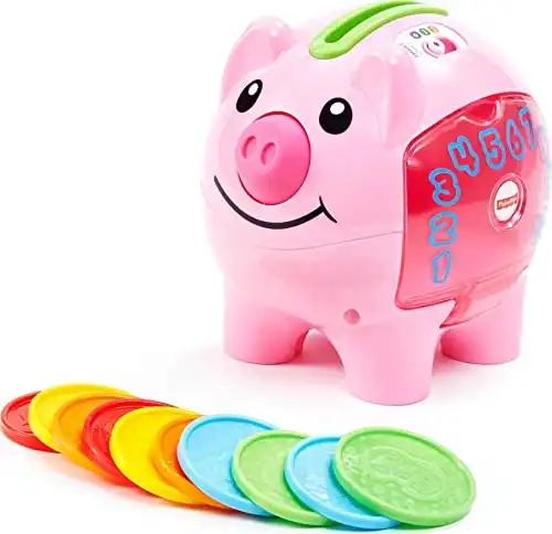 Fisher-Price Laugh & Learn Baby Learning Toy Smart Stages Piggy Bank With Music & Phrases For Infant To Toddler Ages 6+ Months