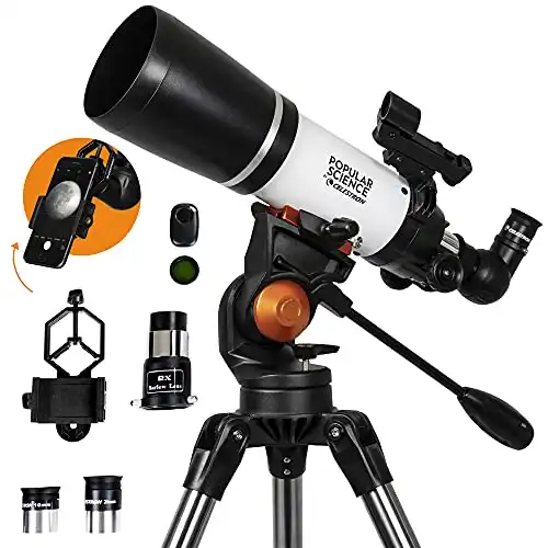 POPULAR SCIENCE AstroMaster 80mm – Portable Refractor Telescope – Ideal Telescope for Beginners – Bonus Digiscoping Smartphone Adapter and Bluetooth